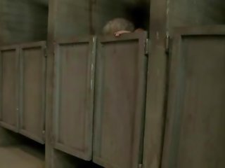 Granny gets fucked in public toilet